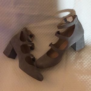 Mix/ Brand -Grey 3 buckle zipper back shoes